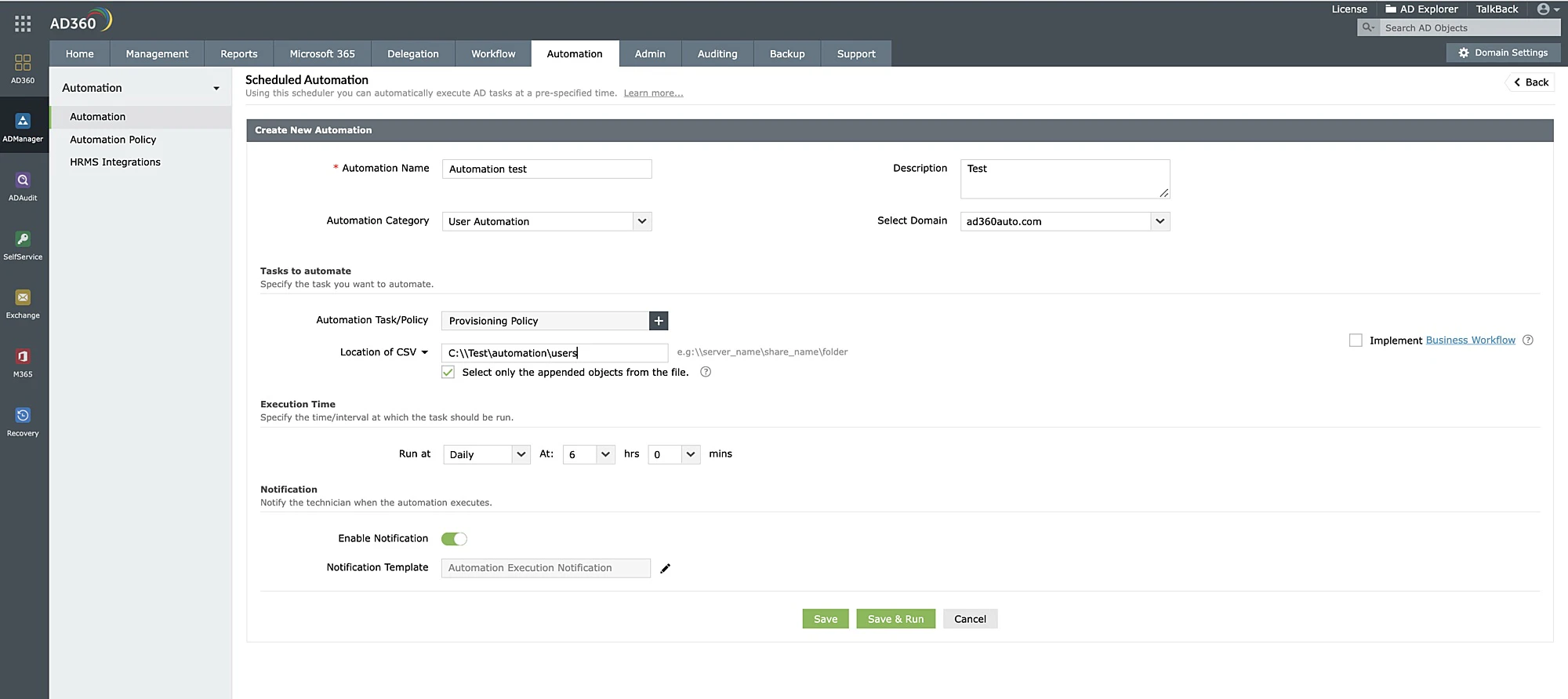 screenshot of ManageEngine AD360